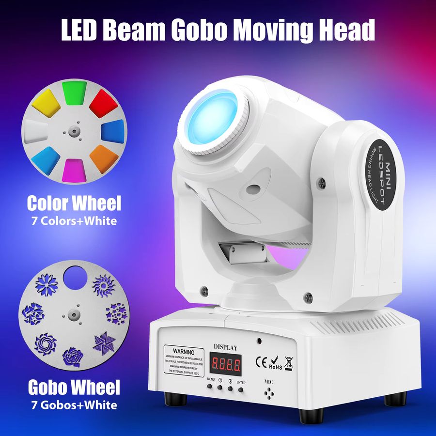 U'King 60 W LED Moving Head Licht Weiß 4in1 RGBW mit 7 Gobos und DMX512 für DJ, Disco und Party - Bild 4