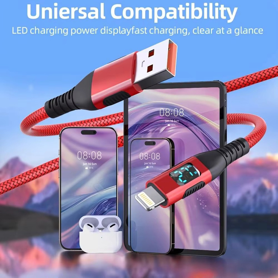 LAIHONEN Lightning-Kabel mit LED-Anzeige und Nylon-Geflecht für iPhone und iPad zum schnellen Laden - Bild 6