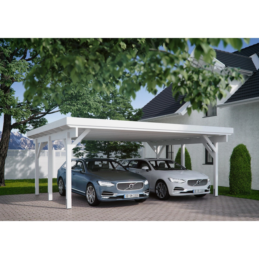 Kiehn-Holz Doppelcarport KH 310 aus Fichtenholz mit Satteldach und Stahl-Dacheindeckung in Weiß, B/T: 634 x 504 cm - Bild 2