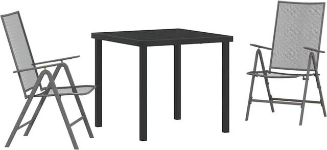 vidaXL 3-teiliges Garten-Esszimmer-Set aus anthrazitfarbenem Stahl mit rechteckigem Tisch und Stühlen im Netzdesign - Bild 1