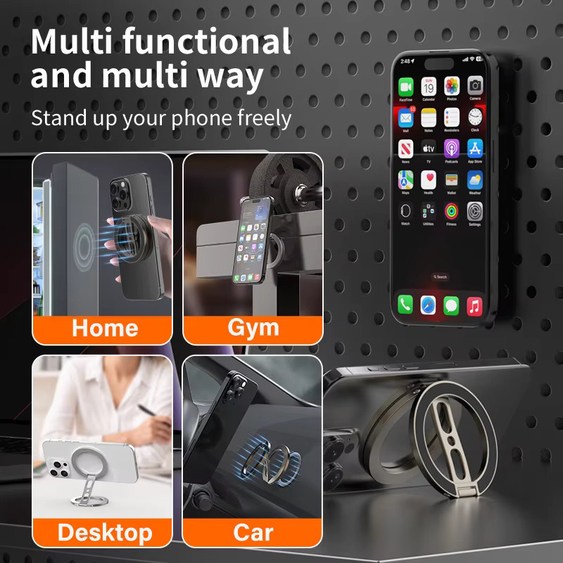 QGhappy Magnethalter für MagSafe mit 360 Grad Rotation und Metall-Fingerringständer in Silber für iPhone und Samsung - Bild 3