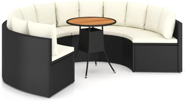 vidaXL 7-tlg Garten-Sofagarnitur aus Poly-Rattan und pulverbeschichtetem Stahl in Schwarz mit Sitzpolstern und Rückenkissen - Bild 1