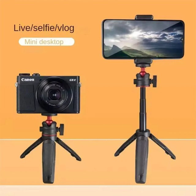 FGCLSY Mini ausziehbares Desktop-Stativ in Schwarz mit flexiblem Kugelkopf und 1/4 Zoll Schraubhalterung für Handfotografie und Selfies - Bild 1