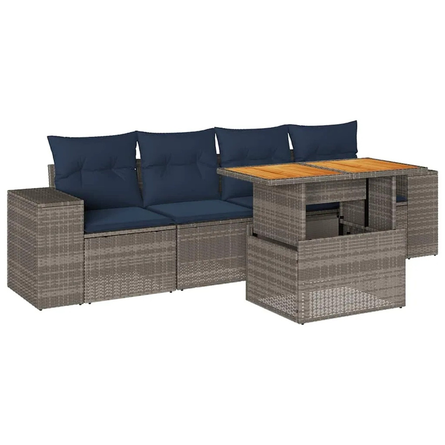 vidaXL 5-teilige Garten-Sofagarnitur aus Polyrattan in Grau mit Kissen und Metallgestell - Bild 2