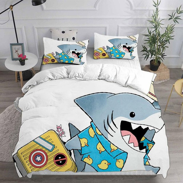 Jeff Shark Bettwäsche-Set mit Motiv Hai-Design aus Mikrofaser, Weiß, B/H: 135 x 200 cm - Bild 1