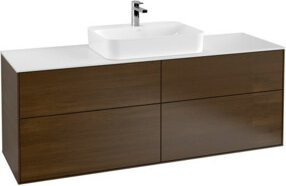 Villeroy & Boch Finion Waschtischunterschrank mit integrierter Wandbeleuchtung und Innenschubladen, Farbe Walnuss/Weiß, B: 160 cm, T: 60,3 cm - Bild 1