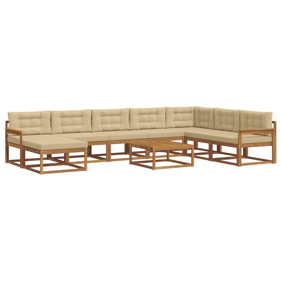 vidaXL Outdoor-Sofagarnitur aus Akazienholz mit 9-teiligem Set und Kissen in Natur und Beige - Bild 2