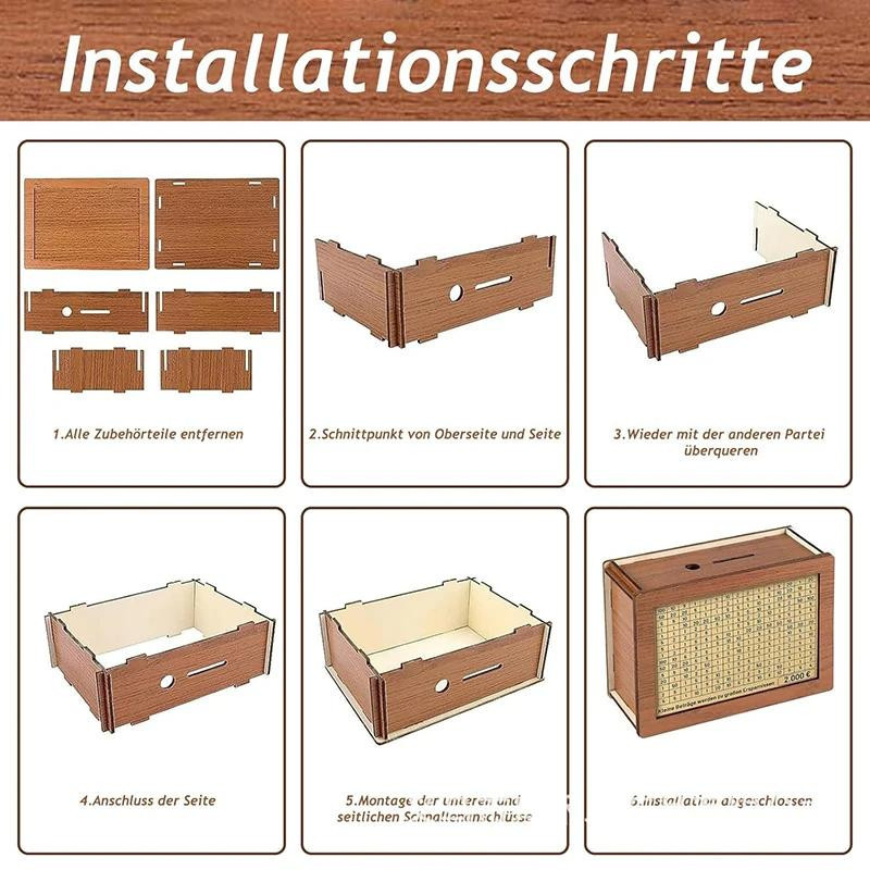 Wiederverwendbare Spardose aus Holz mit Digitalbox und Sparzielen für 1000 bis 10000 Euro in Braun, B/T/H: 21,0 x 14,0 x 1,0 cm - Bild 4