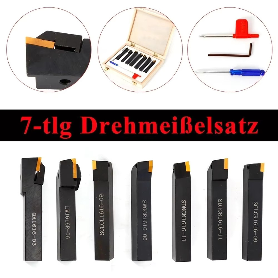 7-teiliges Drehwerkzeug-Set aus Stahl in Schwarz mit Hartmetallklingen, Klingenstärke: 4,5 mm, Schaftdurchmesser: 16 mm - Bild 2