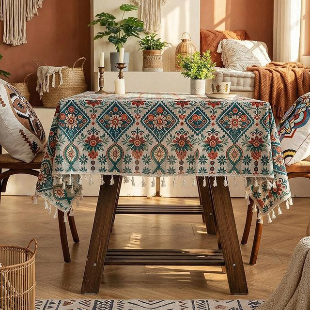 Böhmische Tischdecke von JMG Household Supplies mit floralem und geometrischem Muster, wasserabweisend und waschbar, Mehrfarbig, B: 140 cm, L: 220 cm - Bild 1