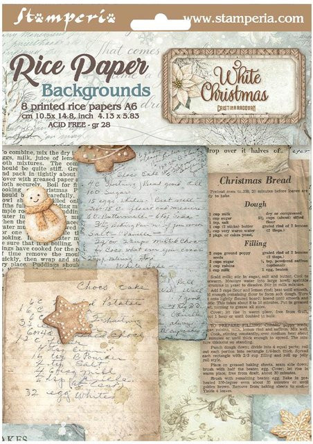 Stamperia Motiv-Strohseide Backgrounds White Christmas, 8er Set, DIN A6, Multicolor - Bild 1