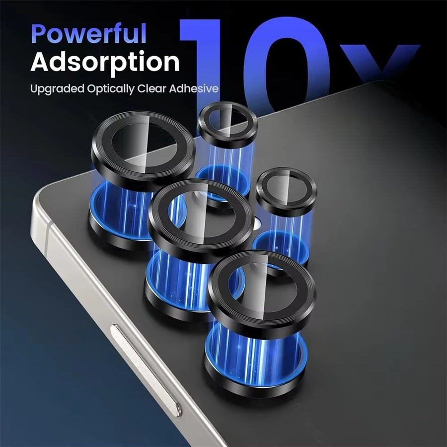 Bunter transparenter Metall-Objektivring für Samsung Galaxy S25 EDGE, S25 Ultra, S24 und S23 FE mit 9D Kamera-Schutzfolie aus galvanisiertem AR+AF-Glas in Silber - Bild 3