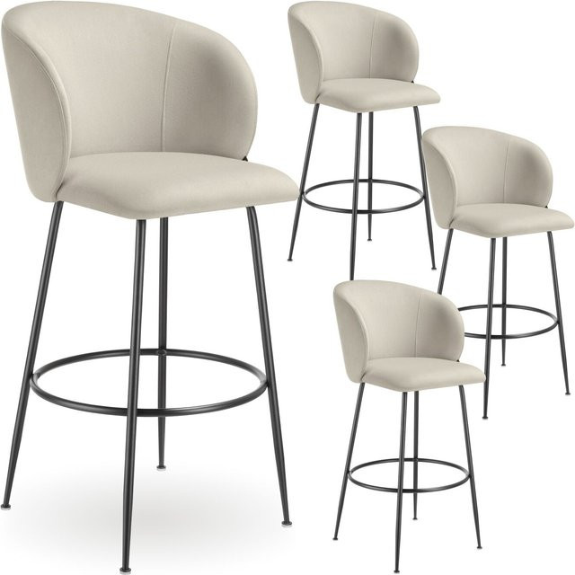 tectake Barstuhl Luana Set 4er Pack in Samtoptik mit Stahlbeinen, Beige und Schwarz, B/T/H: 60 x 51 x 106 cm - Bild 1
