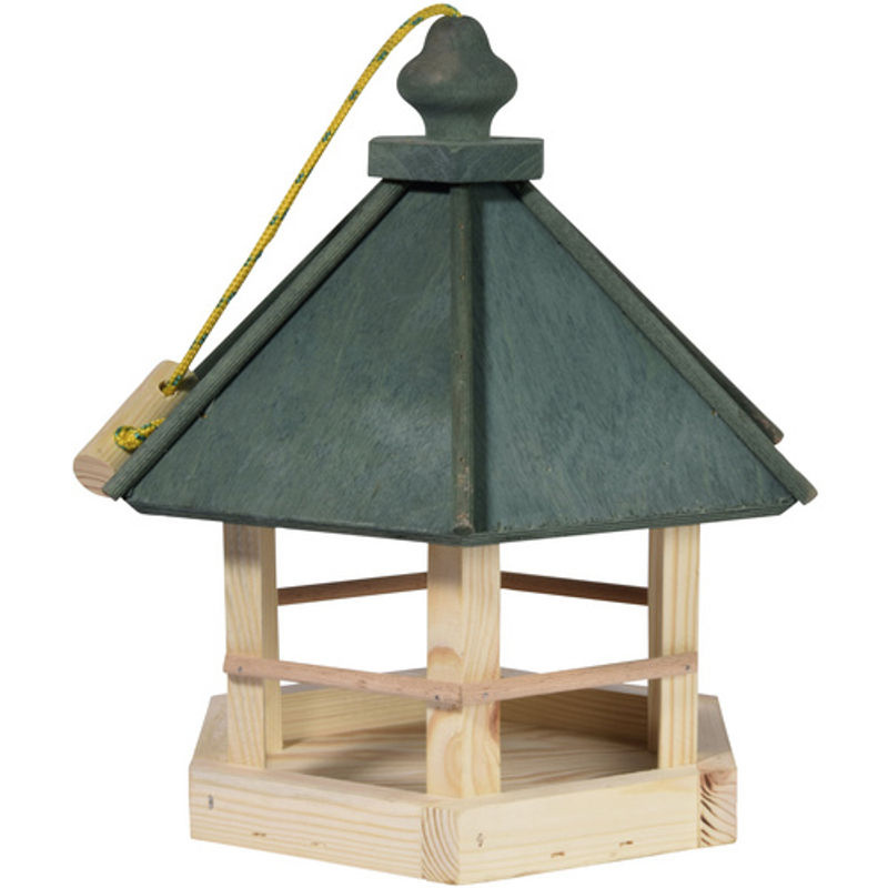 Klassisches 6-eckiges Vogelhaus aus Kiefernholz zum Aufhängen mit Kordel, Grün - Bild 3