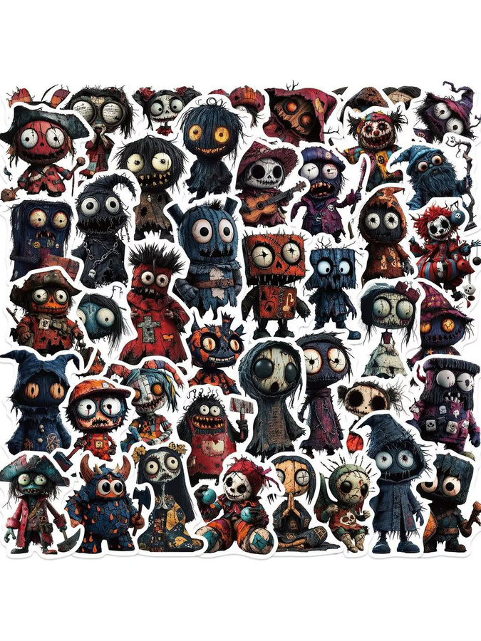 50 Stück Halloween-Graffiti-Aufkleber mit gruseligen Charakteren, wasserfeste DIY-Dekoration in Multicolor, YourLife Store - Bild 4