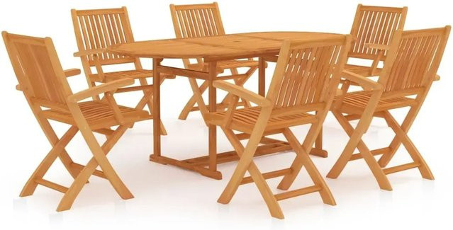 vidaXL 7-teilige Garten-Essgruppe aus Massivholz Teak in Braun - Bild 1