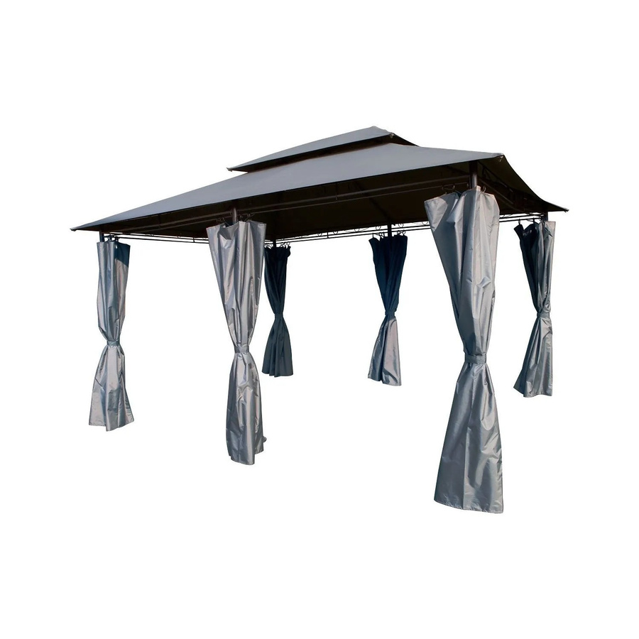 Lex XXL Metall Pavillon Doppeldach mit Seitenteilen und Fenstern, Steingrau, B: 400 cm, T: 300 cm, H: 275 cm - Bild 2