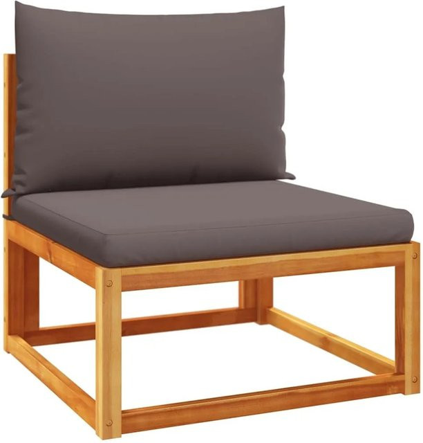 vidaXL Gartensofa ohne Armlehnen aus Akazienholz und Rattan mit grauen Kissen und abnehmbaren Bezügen - Bild 1