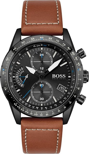 Hugo Boss Chronograph, Quarz, Edelstahl, 44 mm, Herren, Schwarz - Bild 1