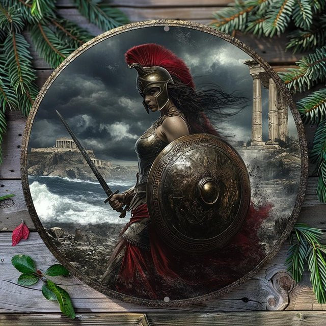 HELLOYOUNG Spartan Warrior Rundes Aluminiumschild aus Metall als Wandkunst in Mehrfarbig für Bar, Küche oder Home Office - Bild 1