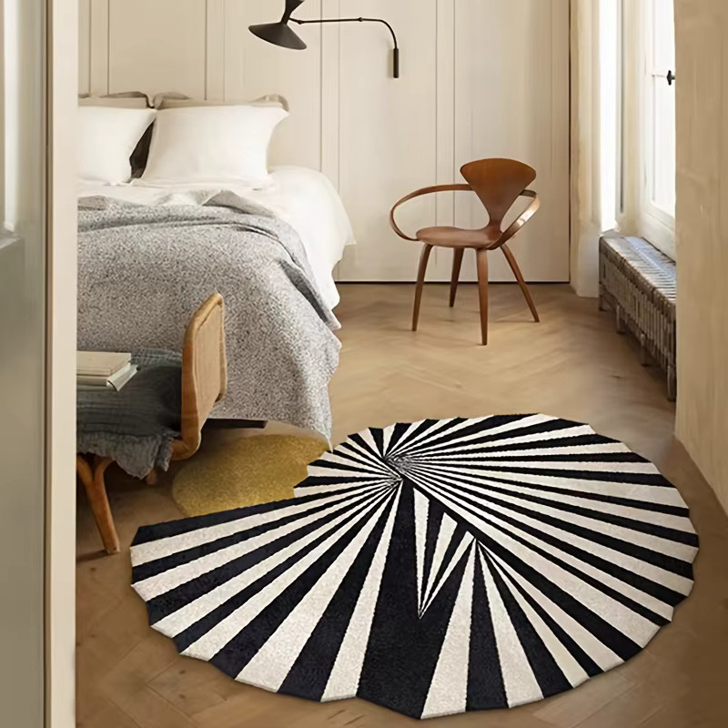 VIKAMA Teppich mit schwarz-weißem Radial-Optik-Design für Wohnzimmer und Schlafzimmer - Bild 4