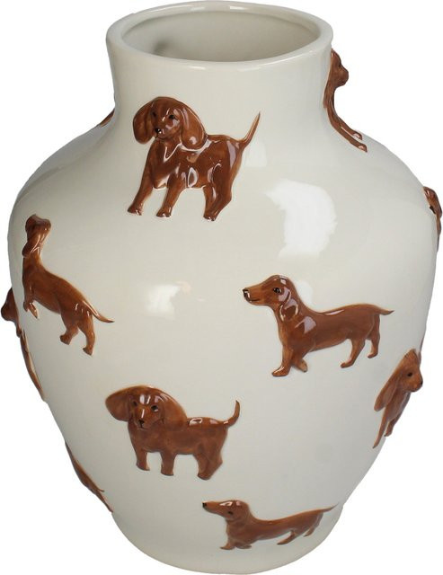 Keramikvase DOGS in Beige und Weiß mit Animal Print, Höhe: 28,5 cm, Breite: 19,0 cm, Tiefe: 21,0 cm - Bild 1