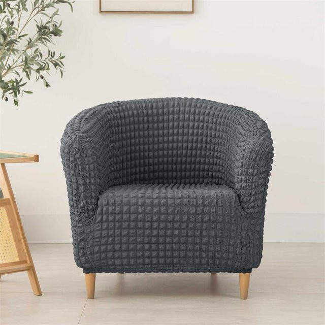 Einfarbiger Sesselbezug aus Stretch-Spandex in Grau für Einzelsitze und Wannencouches von Household supplies MH - Bild 1