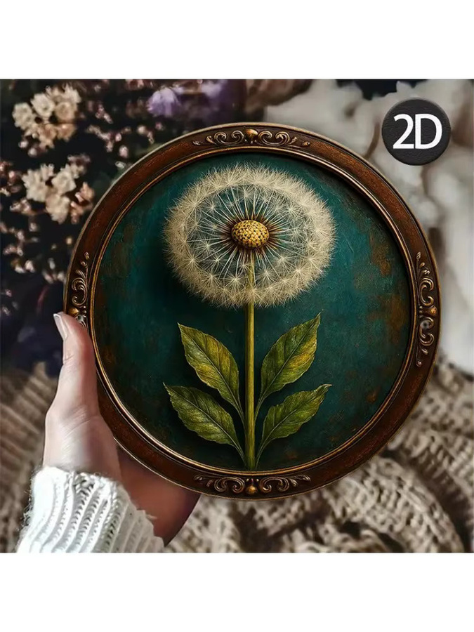 Rundes Vintage-Wandkunstschild aus Metall mit Löwenzahn-Motiv von Potdemiel in Mehrfarbig - Bild 5