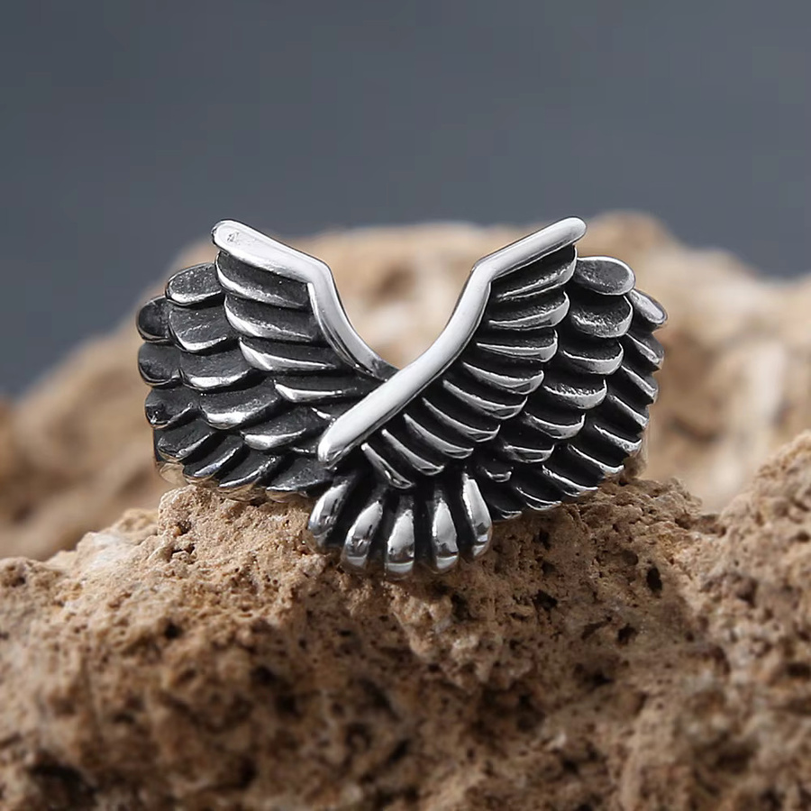 owlucky Ring Erzengel Michael, Edelstahl, Silber, Unisex, Punk - Bild 2