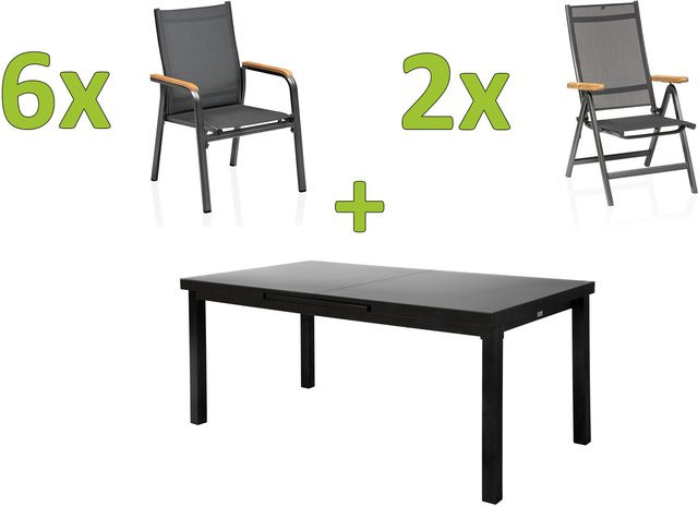 Kettler Premium Granada Garten-Essgruppe aus Aluminium und Glas in Anthrazit und Grau mit Ausziehtisch und 8 Sesseln, B/T/H: 100 x 180/240 x 75 cm - Bild 1