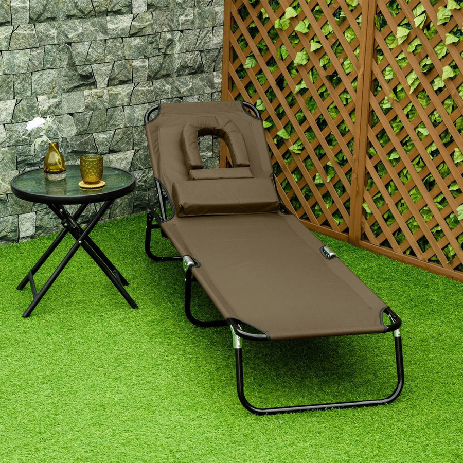 Outsunny Gartenliege mit Gesichtsöffnung und verstellbarer Kopfstütze in Braun, L x B x H: 190 x 56 x 28 cm - Bild 5