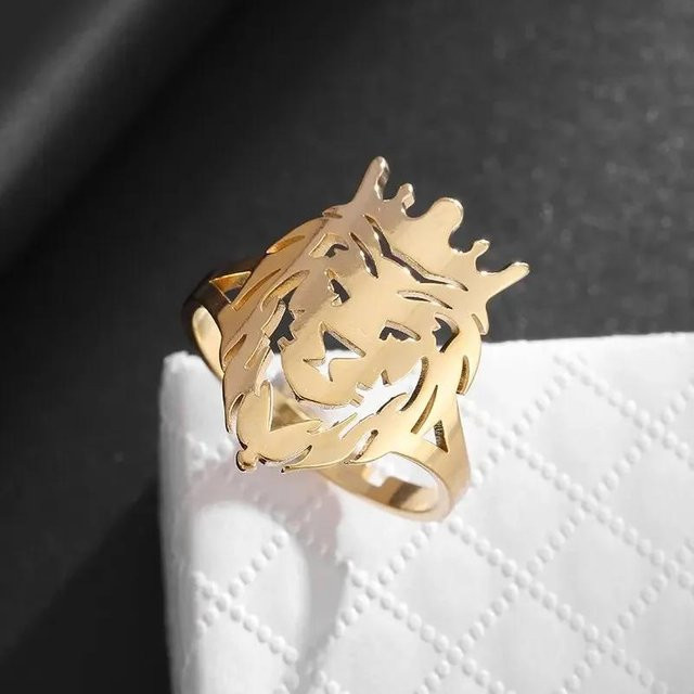 Offener Ring Ayatul Kursi Schriftzug, Edelstahl, Gold, Unisex - Bild 1