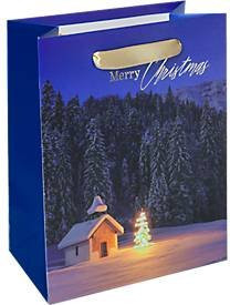 Sigel Christmas Chapel Geschenktasche mit Weihnachts-Motiv in Blau, B 18,0 cm x T 10,0 cm x H 23,0 cm - Bild 1