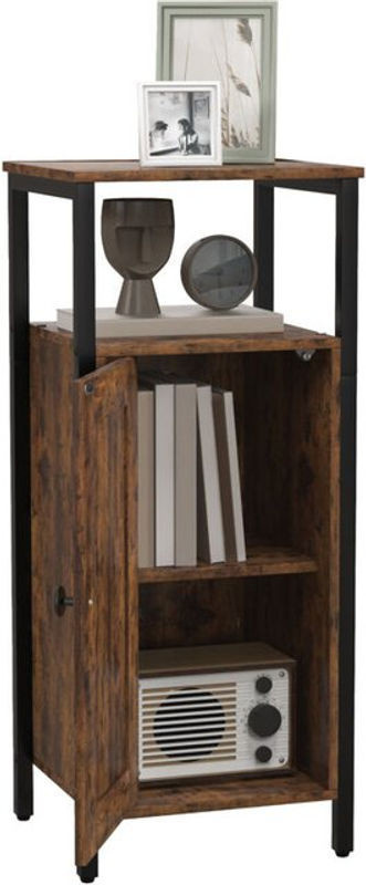 HOMCOM Beistelltisch im Industrial Design in Braun mit Schrank und zwei offenen Ablagefächern aus Holzwerkstoff und Stahl - Bild 1