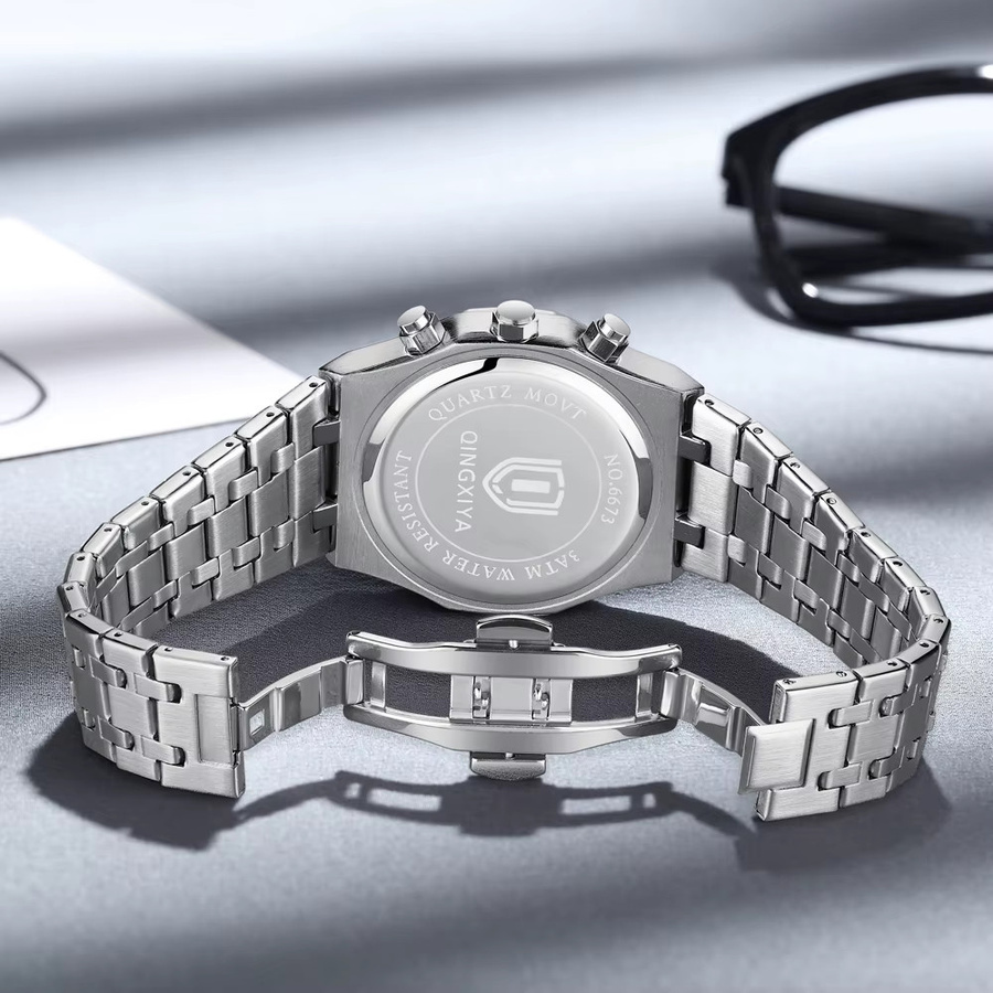QINGXIYA Chronograph, Quarz, Edelstahl, Grau, Silber, Herren - Bild 5