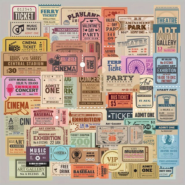 50 Stück Rockmusik Ticket Graffiti Aufkleber im Retro Band Design für DIY Projekte und Dekoration, Mehrfarbig - Bild 1
