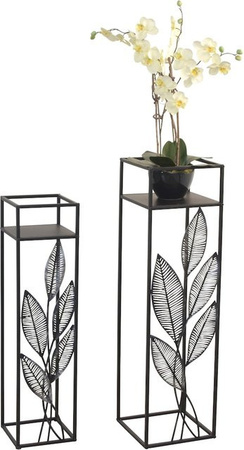 2tlg. Set Blumenständer von möbel direkt online in Schwarz und Gold mit Blättermotiv aus Metall