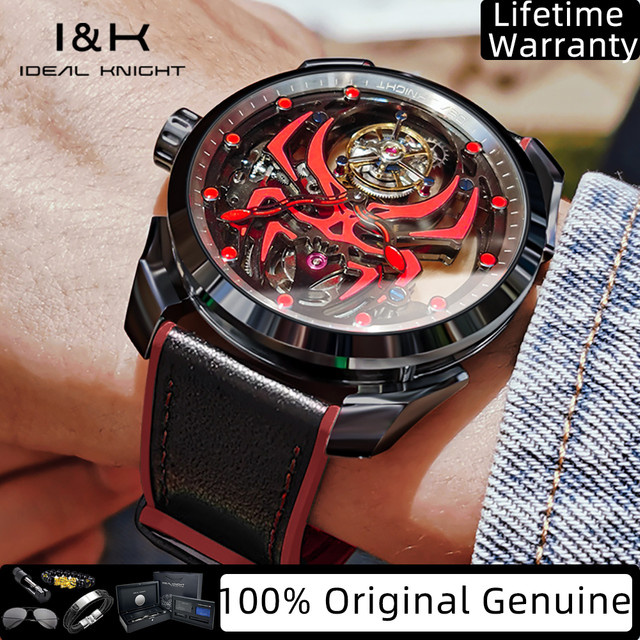 IDEAL KNIGHT Armbanduhr, Handaufzug, Edelstahl, Leder, Schwarz, Herren - Bild 1