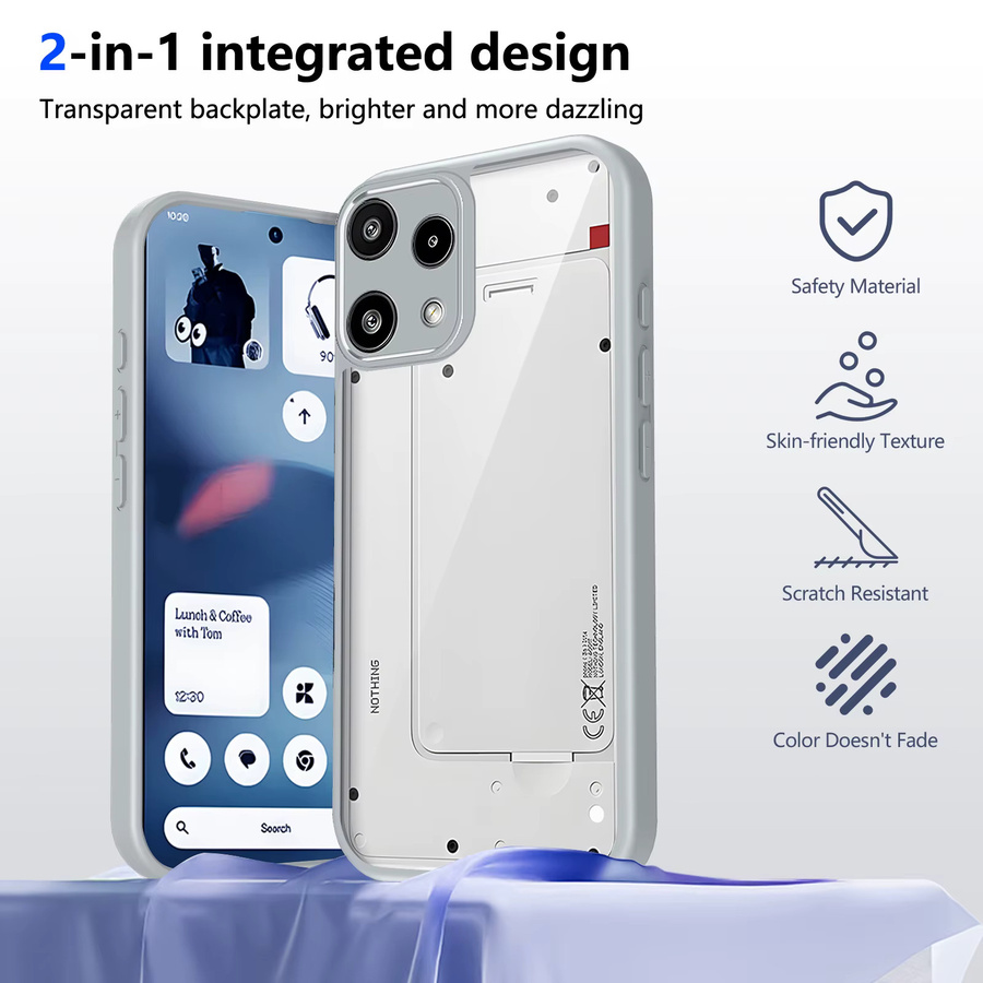 Stoßfeste Silikon-Hülle für Nothing Phone 3A Lite 5G, transparent matt mit Luftkissen-Schutz und Hartschale-Rückseite - Bild 2