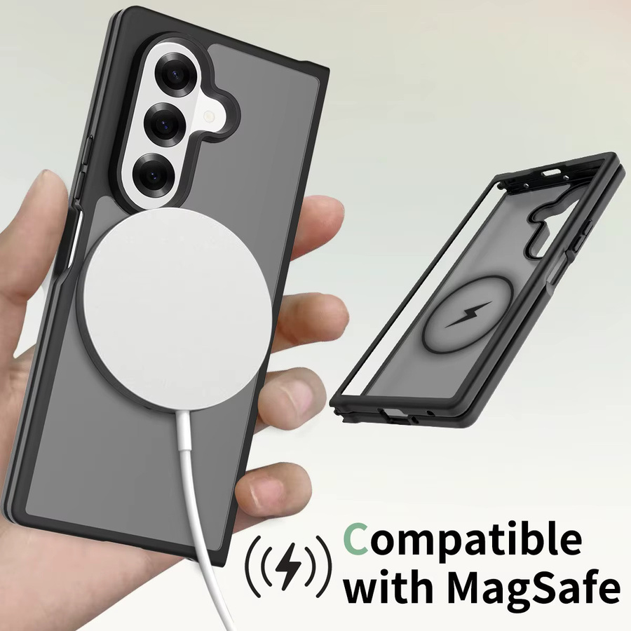 UYUXIO Magnetische kabellose Lade-Handyhülle für Samsung Galaxy Z Fold 7, Transparent/Schwarz, matte Rückseite mit Magnet - Bild 4