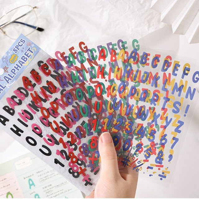 TWBEB 8er Paket Wasserdichte PET Cut Film Aufkleber mit englischen Buchstaben in Multicolour für kreative Malerei und Handbuch-Gestaltung - Bild 1