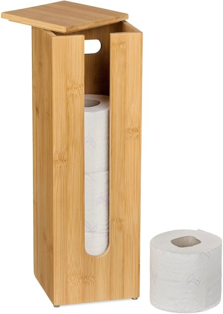 Relaxdays Toilettenpapierhalter aus Bambus in Natur Braun, freistehend und rutschfest, H x B x T: 42 x 13,5 x 13,5 cm - Bild 1