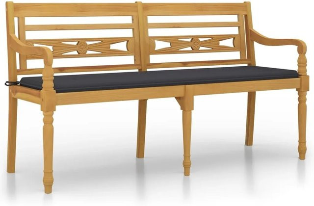 vidaXL Batavia Gartenbank aus Teak-Massivholz mit anthrazitfarbenen Kissen, Breite: 150 cm - Bild 1