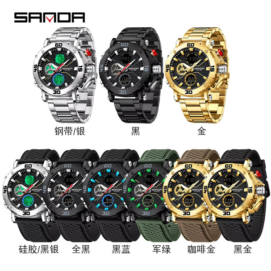 SANDA Digitaluhr, Quarz, Edelstahl, Schwarz, Herren - Bild 3