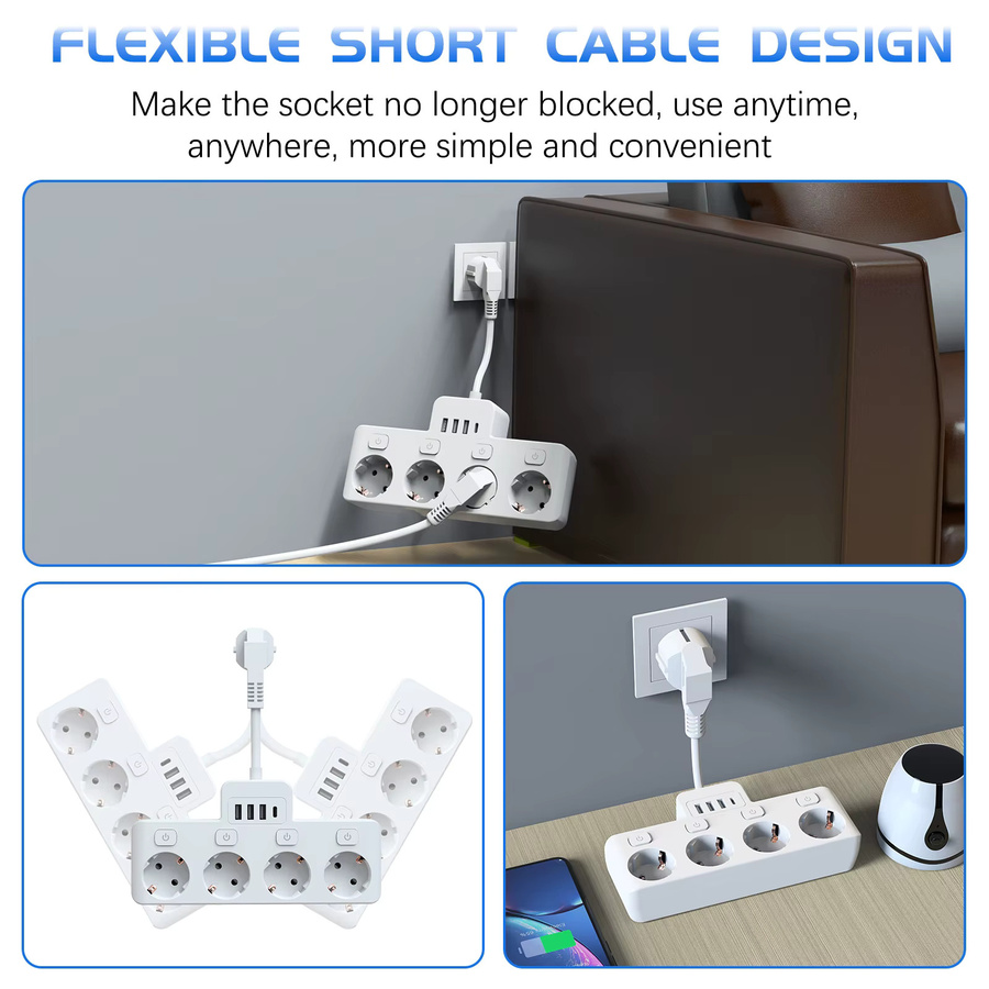 HITRENDS 8-in-1 Desktop USB-Steckdosenleiste in Weiß mit 4 unabhängigen AC-Schaltern und USB-C Schnellladefunktion - Bild 3
