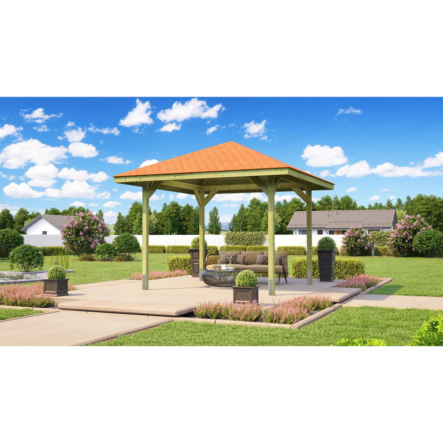 Weka Pavillon Gartenoase 651 in Natur-rot, B/T/H: 380 x 380 x 380 cm - Bild 2