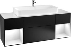 V&B Waschtischunterschrank Finion mit Wandbeleuchtung in Weiß Matt Lack, Breite: 160 cm, Tiefe: 50,1 cm, Höhe: 50,1 cm - Bild 1