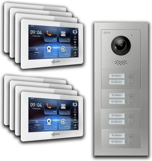 Goliath 2 Draht BUS Video Türsprechanlage für bis zu 8 Familienhäuser mit 7 Zoll Display in Weiß und Silber zur Unterputzmontage mit WLAN-Unterstützung - Bild 1