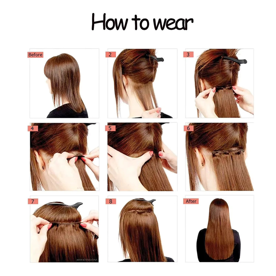 JIAMEISI Clip-in Haarverlängerungen, 7 Stück, synthetisch, gewellt, 22 Zoll, Damen - Bild 5