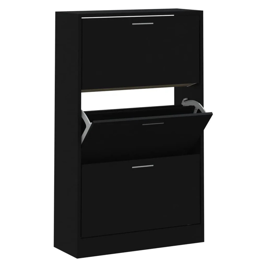 vidaXL Schuhschrank Schwarz Matt, Wandmontierter Schuhschrank mit Klappen, B/T/H: 63 x 24 x 103 cm - Bild 2
